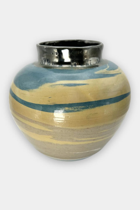 gold and blue swirl vase