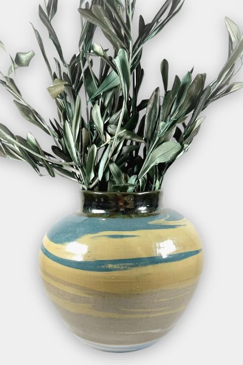 gold and blue swirl vase