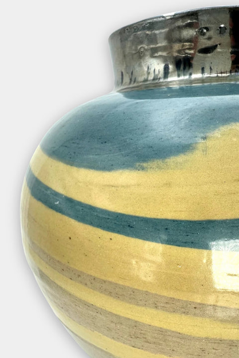 gold and blue swirl vase